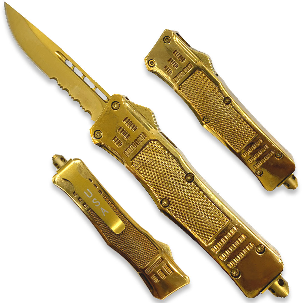 Gold Edition Legacy Edge OTF Knife Drop Point Half Serrated Edge Blade