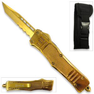 Gold Edition Legacy Edge OTF Knife Tanto Point Half Serrated Edge Blade