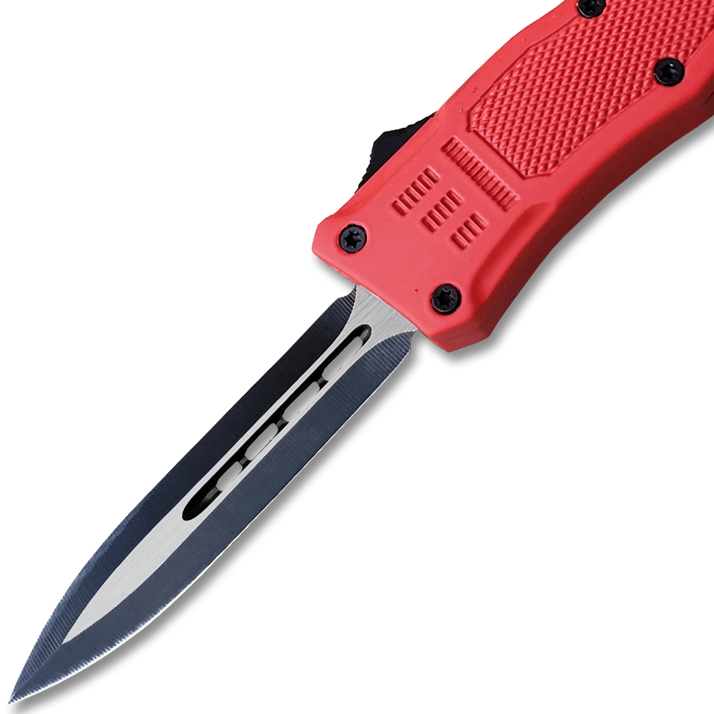 Red Legacy OTF Knife Spear Point, Double Edged Blade