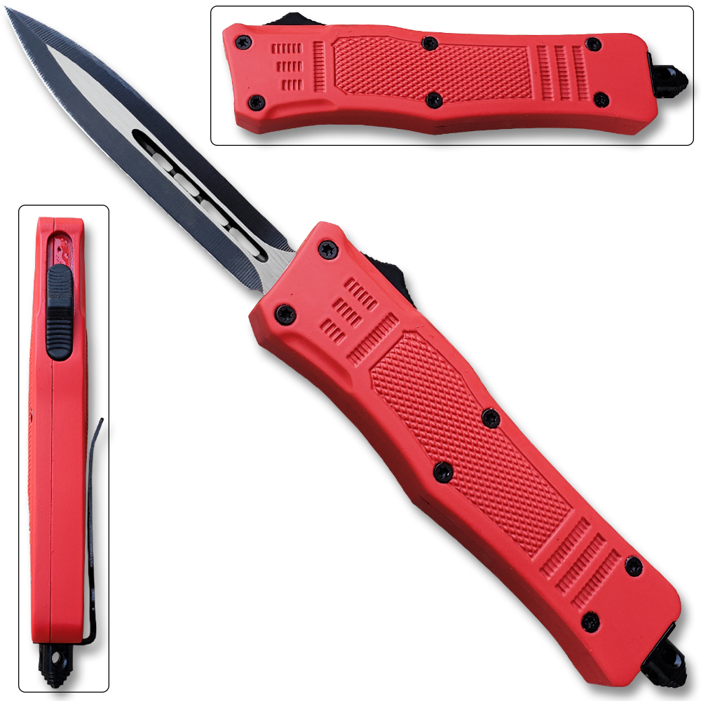 Red Legacy OTF Knife Spear Point, Double Edged Blade
