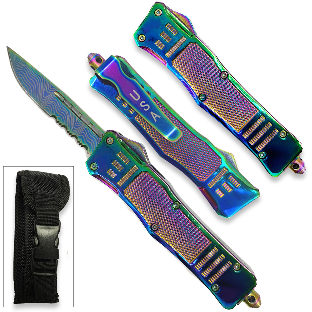 Titanium Edition Legacy Edge OTF Knife Drop Point Half Serrated
