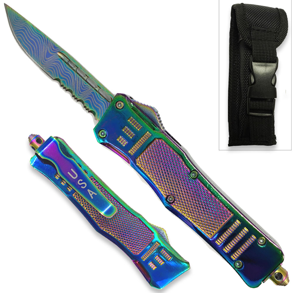 Titanium Edition Legacy Edge OTF Knife Drop Point Half Serrated