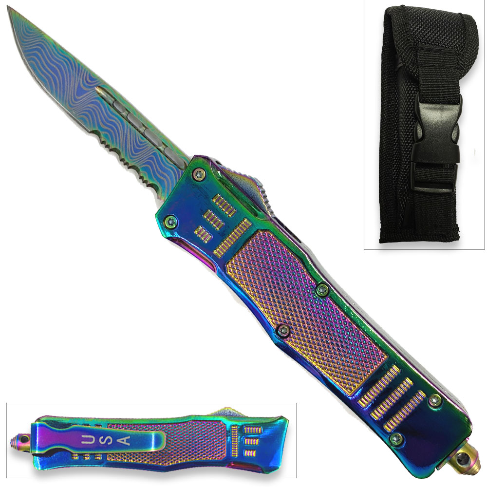 Titanium Edition Legacy Edge OTF Knife Drop Point Half Serrated