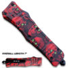 7"Overall Drop Point Edged Red Zombie OTF Knife With Green Eye