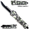 3D Skull with Black & White Zombie Straight Blade OTF Knife W/Green Eye