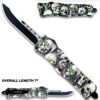 3D Skull with Black & White Zombie Straight Blade OTF Knife W/Green Eye