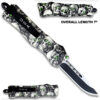 3D Skull with Black & White Zombie Straight Blade OTF Knife W/Green Eye