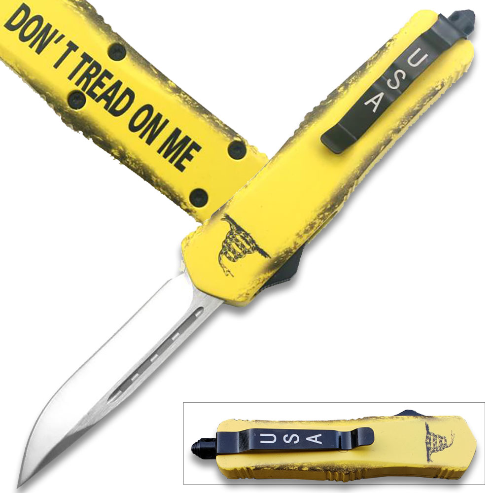 DON'T TREAD ON ME! 7" Overall Drop Point OTF Knife - Clip Plain USA