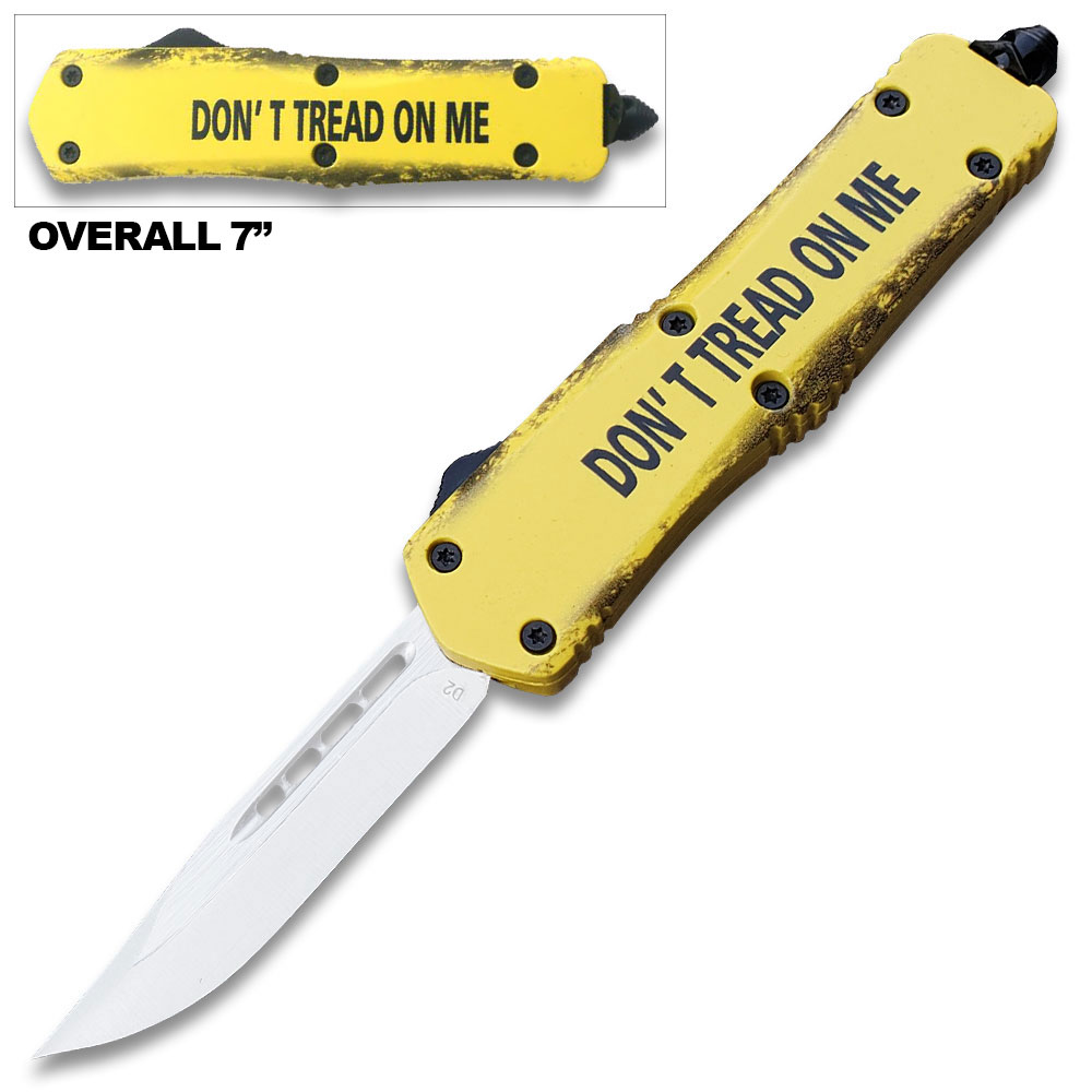 DON'T TREAD ON ME! 7" Overall Drop Point OTF Knife - Clip Plain USA