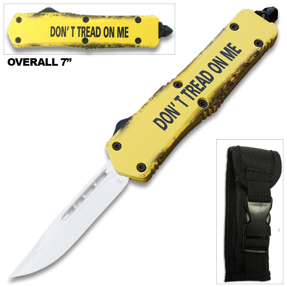 DON'T TREAD ON ME! 7" Overall Drop Point OTF Knife - Clip Plain USA
