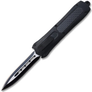 Double Edge OTF Knife Out The Front Tactical Black Carbon Fiber Handle