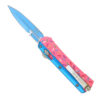 Double Edge OTF Knife With Tactical Rainbow Blade Candy Sprinkles Blue Handle