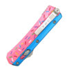 Double Edge OTF Knife With Tactical Rainbow Blade Candy Sprinkles Blue Handle