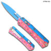 Double Edge OTF Knife With Tactical Rainbow Blade Candy Sprinkles Blue Handle