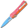 Double Edge OTF Knife With Tactical Rainbow Blade Candy Sprinkles Orange Handle