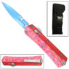 Double Edge OTF Knife With Tactical Rainbow Blade Candy Sprinkles Red Handle