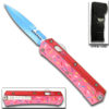 Double Edge OTF Knife With Tactical Rainbow Blade Candy Sprinkles Red Handle