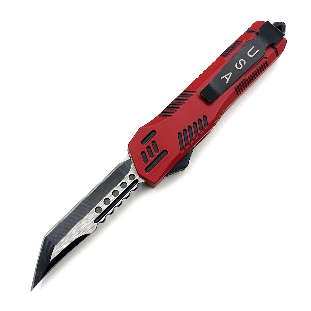 Red Black Hills OTF Tanto  Point Blade W/Glass Breaker 7 Inches overall