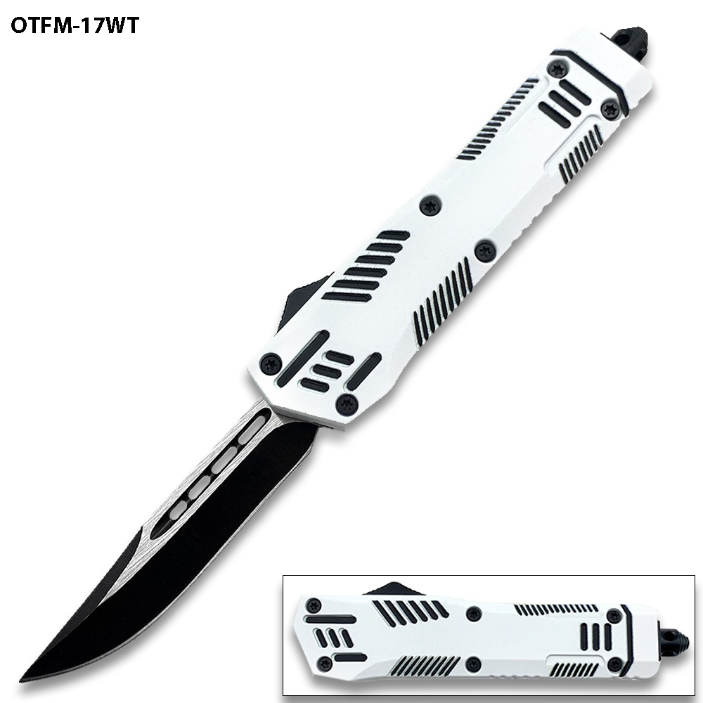 White Hills OTF Drop Point Blade W/Glass Breaker Single Edge 7 Inches overall