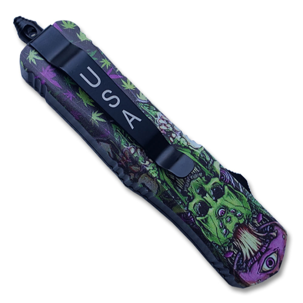 Green & Purple Skull Tanto Blade OTF Knife