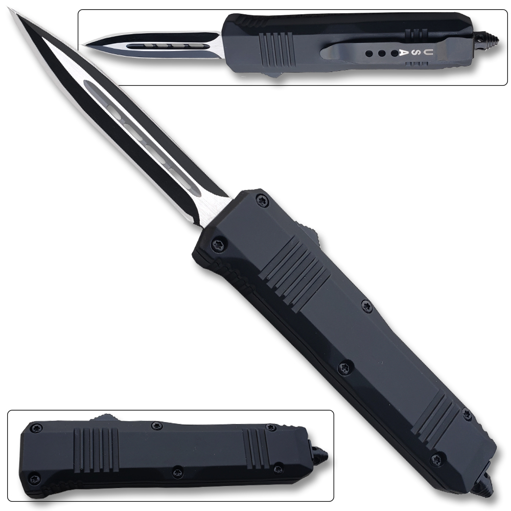 Dalta Black Legacy Edge OTF Knife Spear Point, Double Edged Blade