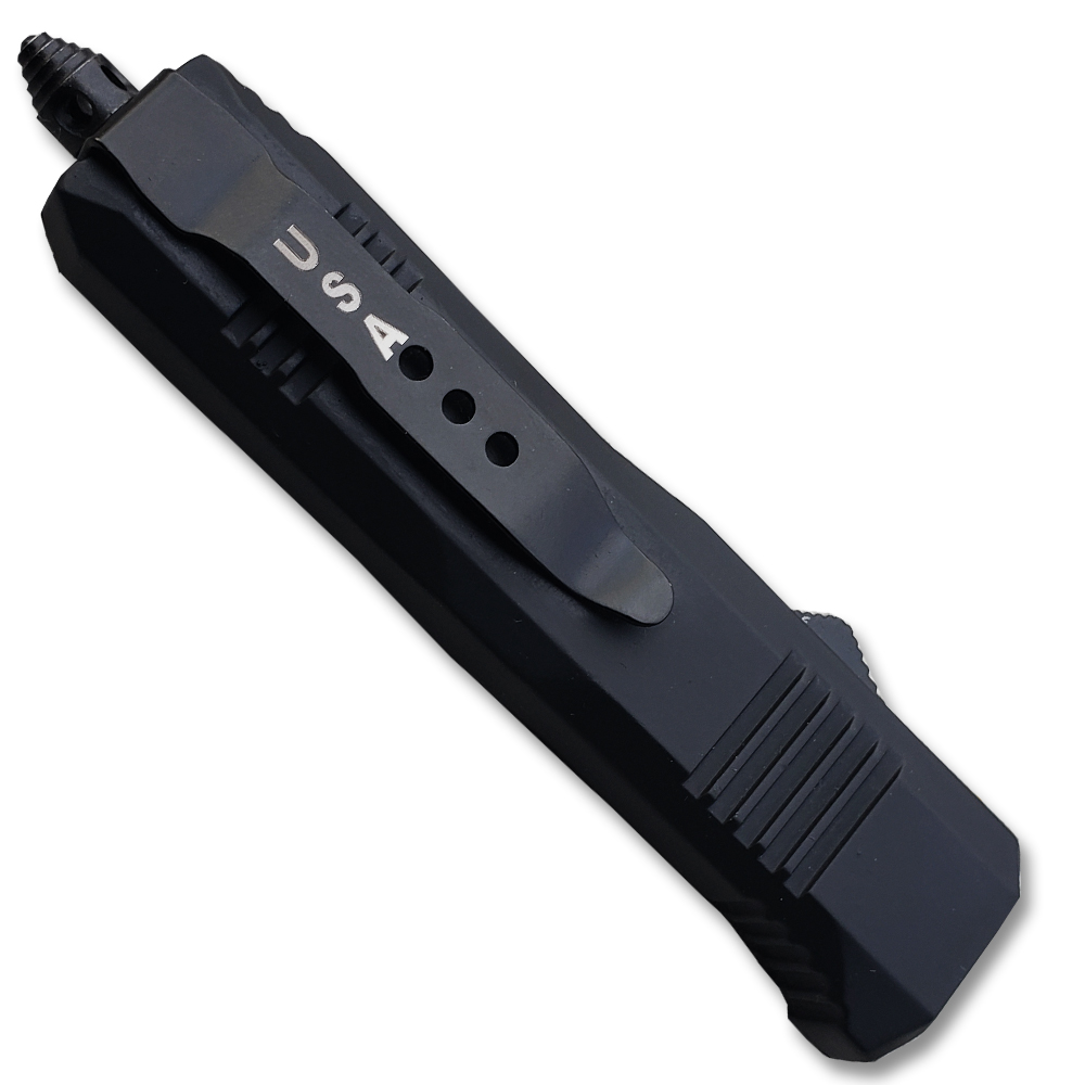 Dalta Black Legacy Edge OTF Knife Spear Point, Double Edged Blade