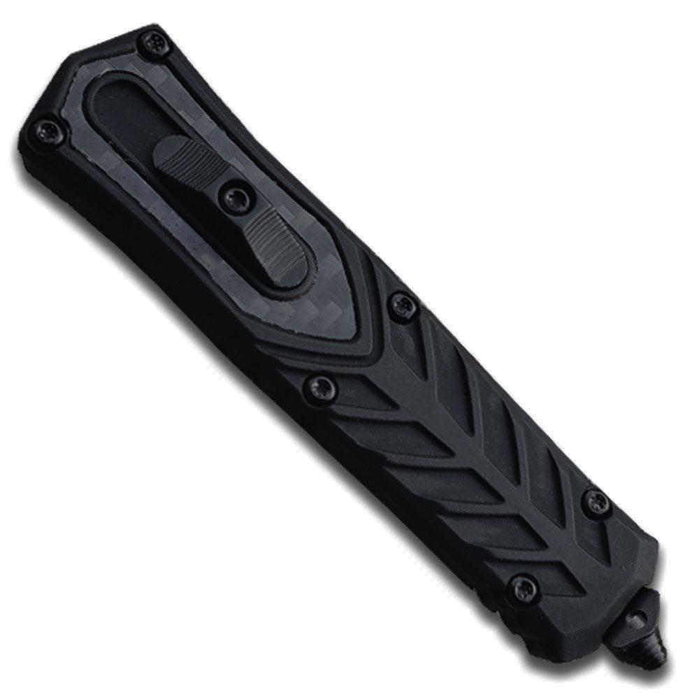 Delta OTF Carbon Fiber Black Double Edge Serrated Knife