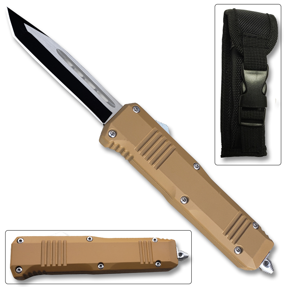 Brown Handle  Legacy Edge OTF Knife Tanto Edged Blade