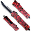7"Overall Drop Point Edged Red Zombie OTF Knife With Green Eye