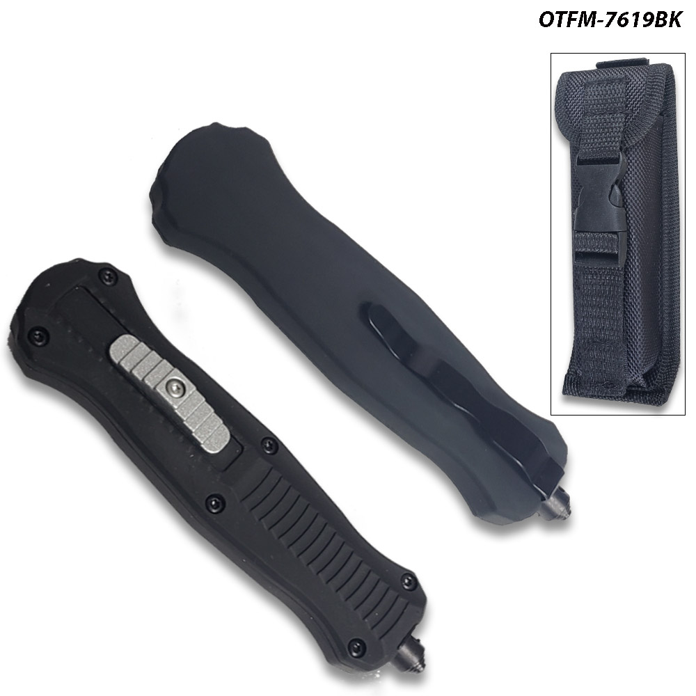 Spear Point OTF Knife Out The Front 7" Tactical  Straight Edge Black Handle