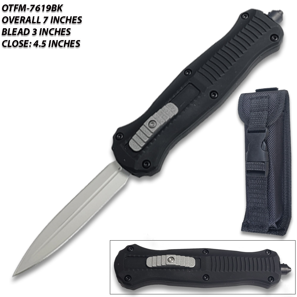 Spear Point OTF Knife Out The Front 7" Tactical  Straight Edge Black Handle