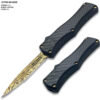 OTF Damascus Pattern Gold Blade Double Edge Carbon Fiber Handle