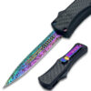 OTF Damascus Pattern Titanium  Blade Double Edge Carbon Fiber Handle