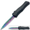 OTF Damascus Pattern Titanium  Blade Double Edge Carbon Fiber Handle