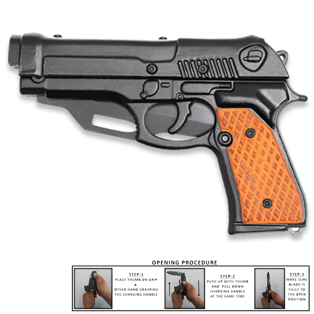 8″ Semi-Auto Pistol Style Assisted Knife Slide Cocking Open Mechanism