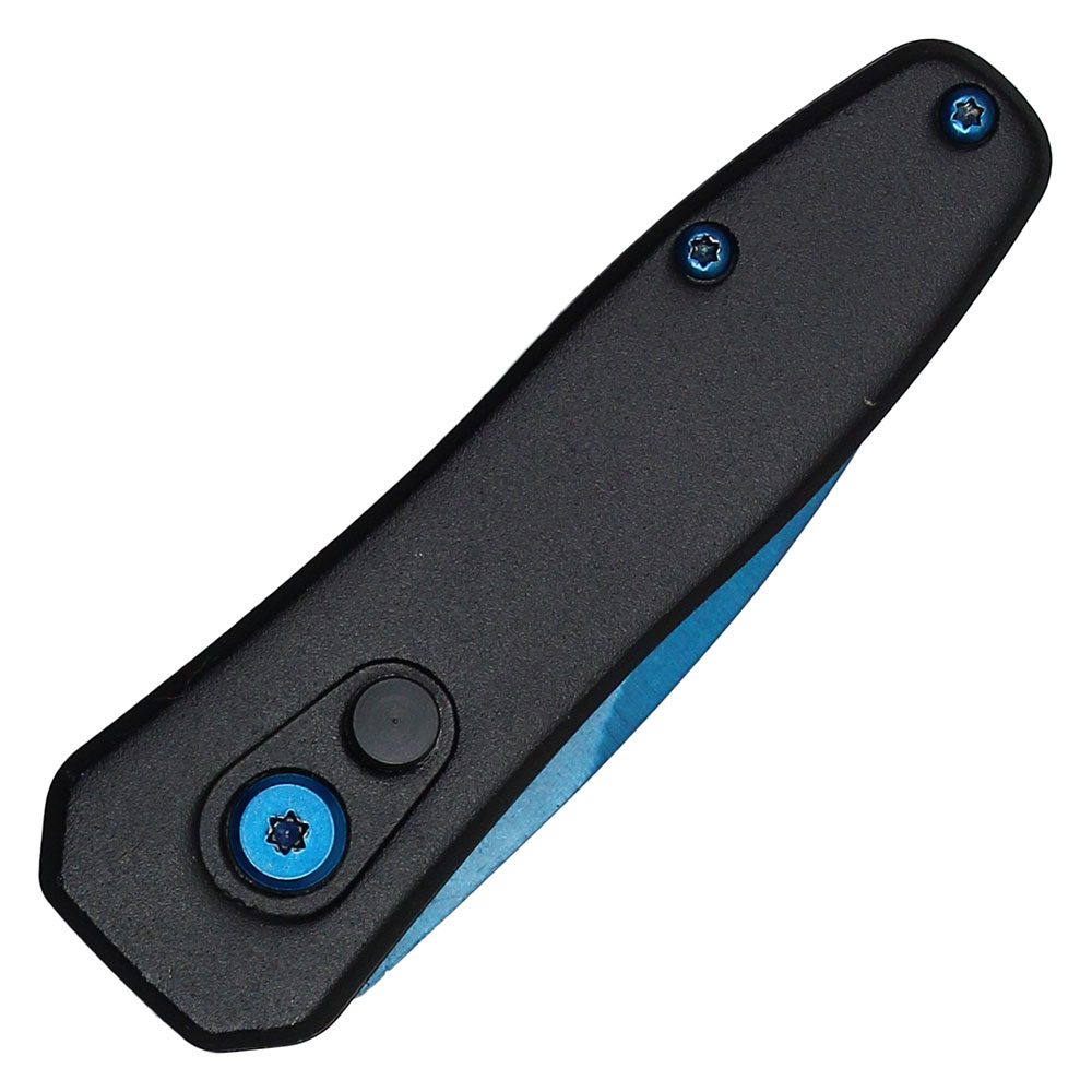 Blue Push Button Legal Auto Knife Black Handle