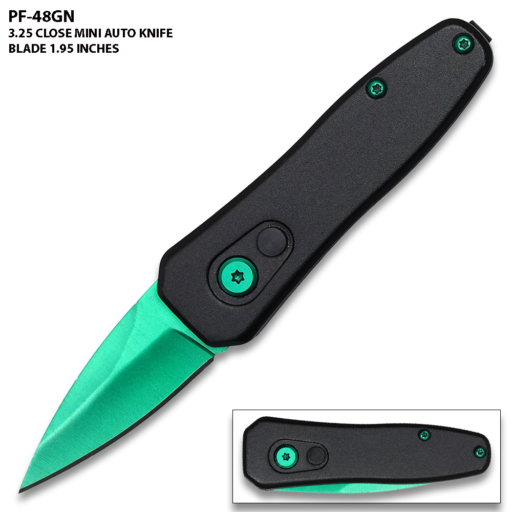 Green Push Button Legal Auto Knife Black Handle