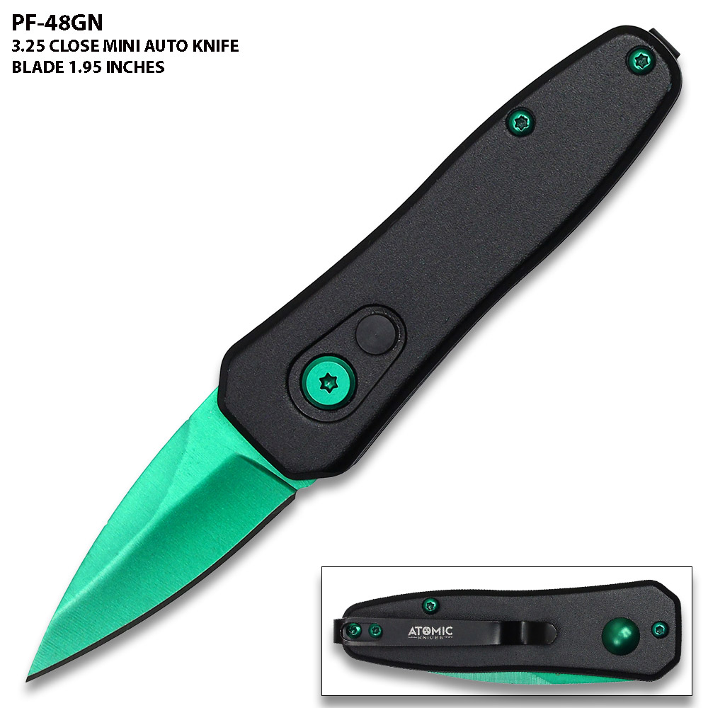 Green Push Button Legal Auto Knife Black Handle