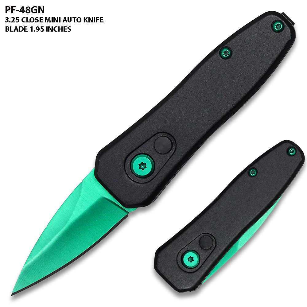 Green Push Button Legal Auto Knife Black Handle