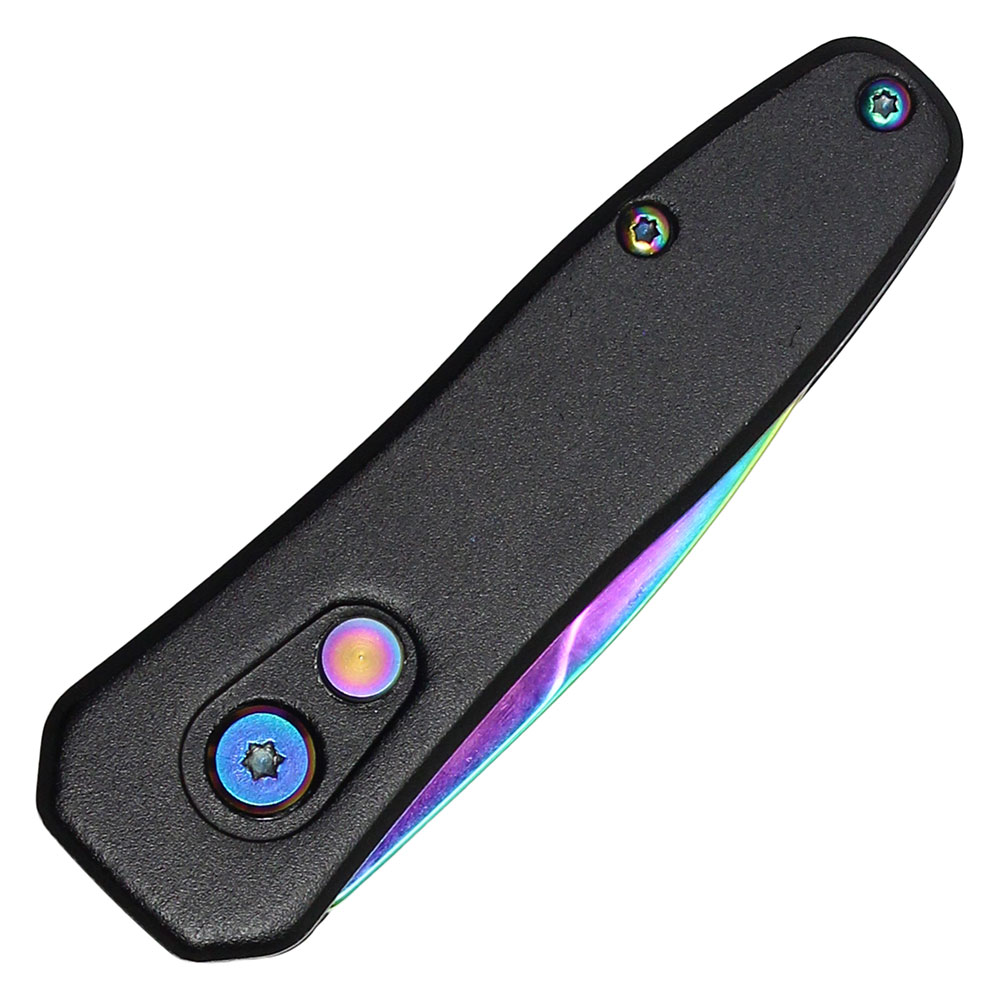 Rainbow Push Button Legal Auto Knife Black Handle