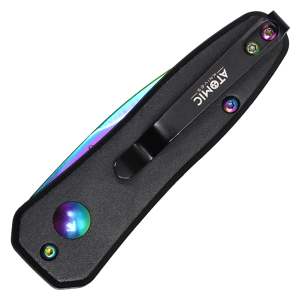 Rainbow Push Button Legal Auto Knife Black Handle