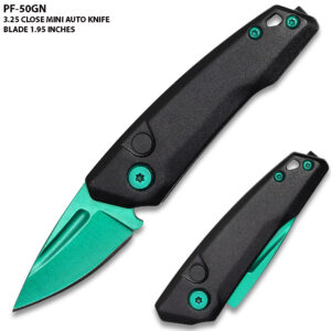 Green Drop Point Blood Groove Push Button Legal Auto Knife