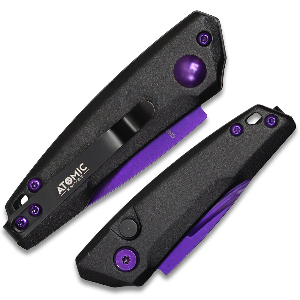 Purple Drop Point Blood Groove Push Button Legal Auto Knife