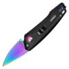 Rainbow Drop Point Blood Groove Push Button Legal Auto Knife