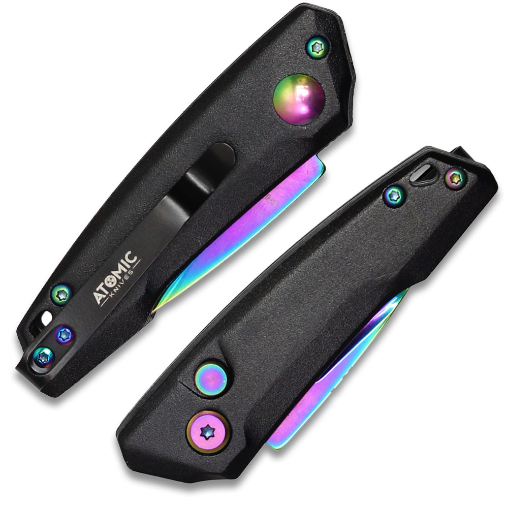 Rainbow Drop Point Blood Groove Push Button Legal Auto Knife