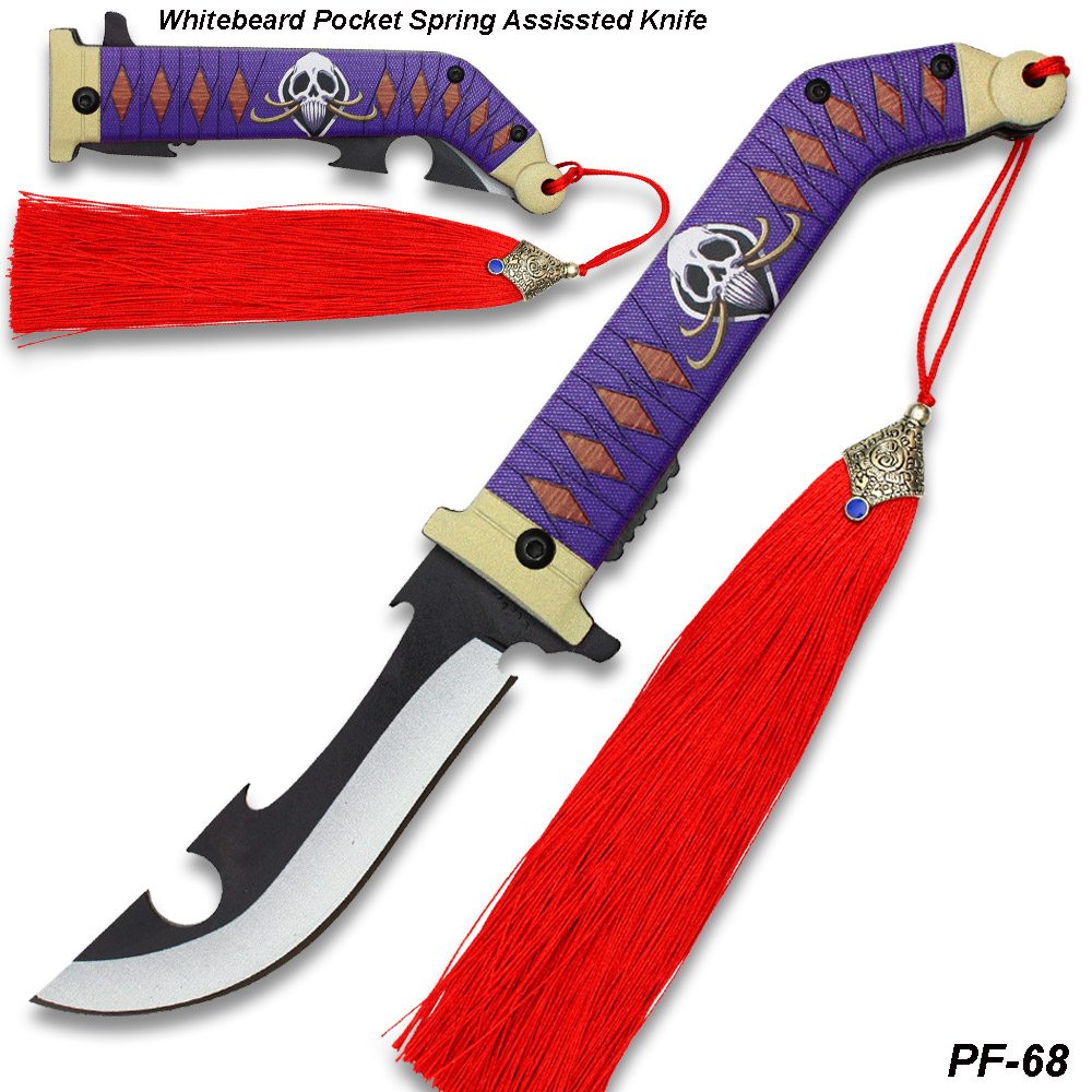 One Piece Anime Whitebeard Spring Assisted Pocket Knife with Tassel