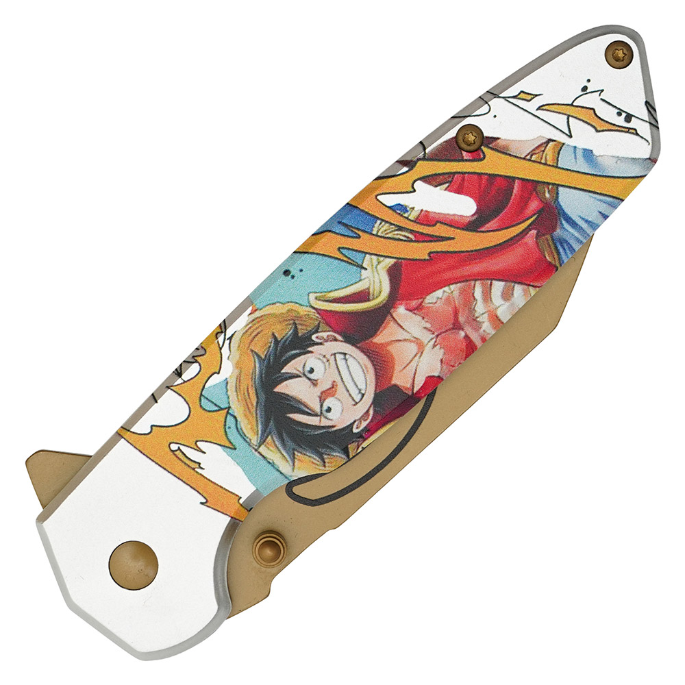 Luffy White and Gold Luffy Print Handle Spring Assist Pocket Knife