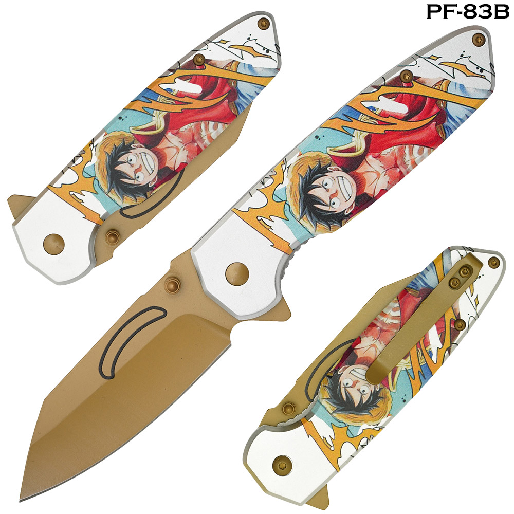 Luffy White and Gold Luffy Print Handle Spring Assist Pocket Knife