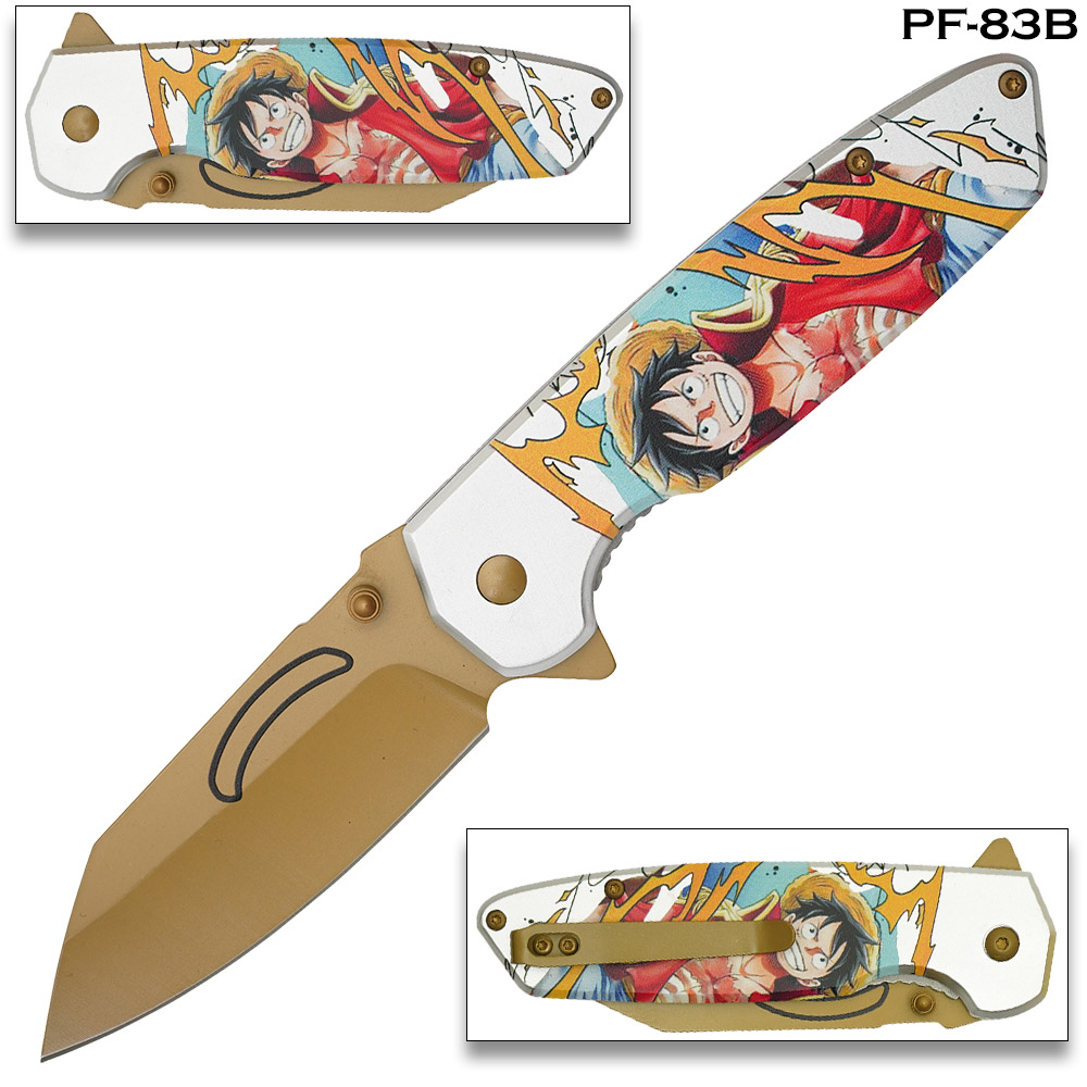 Luffy White and Gold Luffy Print Handle Spring Assist Pocket Knife