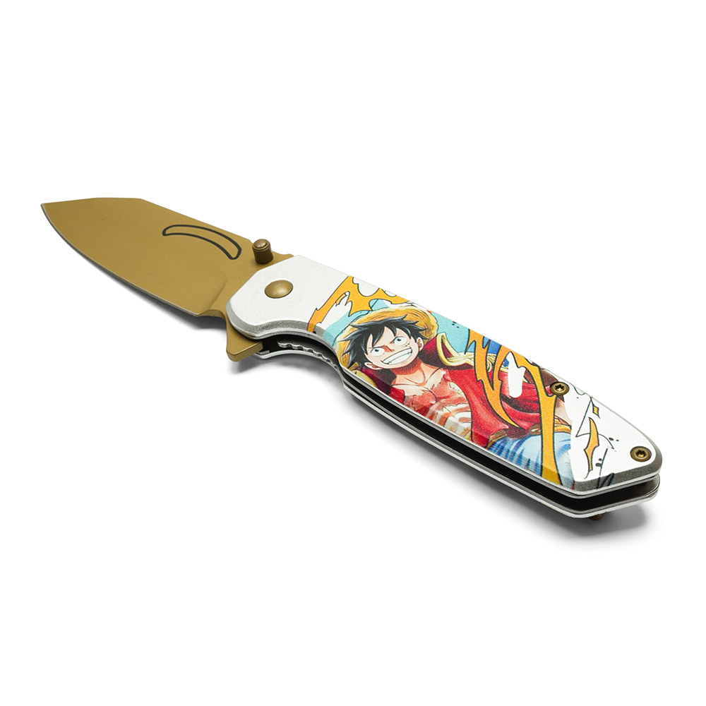 Luffy White and Gold Luffy Print Handle Spring Assist Pocket Knife